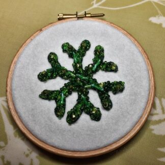 4" Green snowflake beaded embroidery hoop
