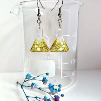 Handmade Gold Holographic Conical Flask Earrings – Glittery Science Jewellery