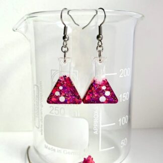 Hot pink conical flask earrings- Hypoallergenic resin science jewellery
