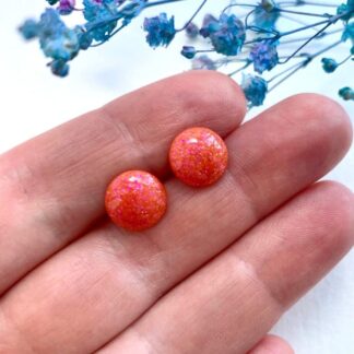 Tangerine Orange Sparkle Resin Earrings – 10mm Hypoallergenic Studs