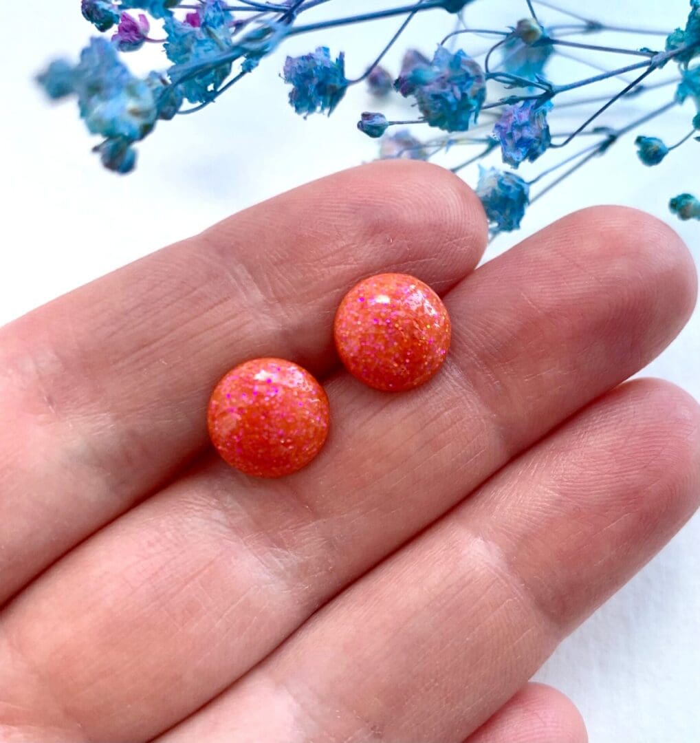 Tangerine Orange Sparkle Resin Earrings – 10mm Hypoallergenic Studs