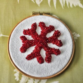 5" Red snowflake beaded embroidery hoop