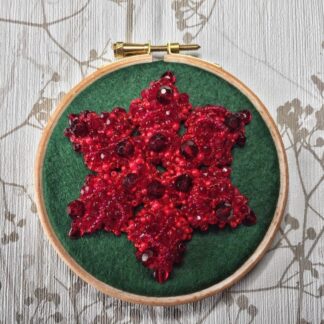 4" Red snowflake beaded embroidery hoop