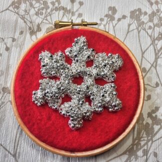 4" Silver snowflake beaded embroidery hoop