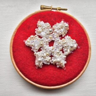 4" Cream/white snowflake beaded embroidery hoop