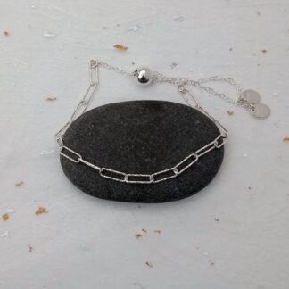 recycled sterling silver long link sparkle chain adjustable bracelet