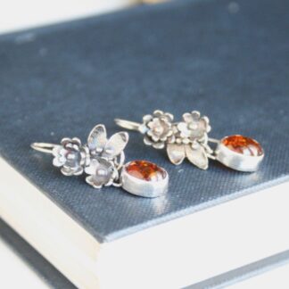Sterling Silver & Amber Flower Earrings