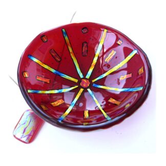 Fused glass bowl red gold handmade dichroic