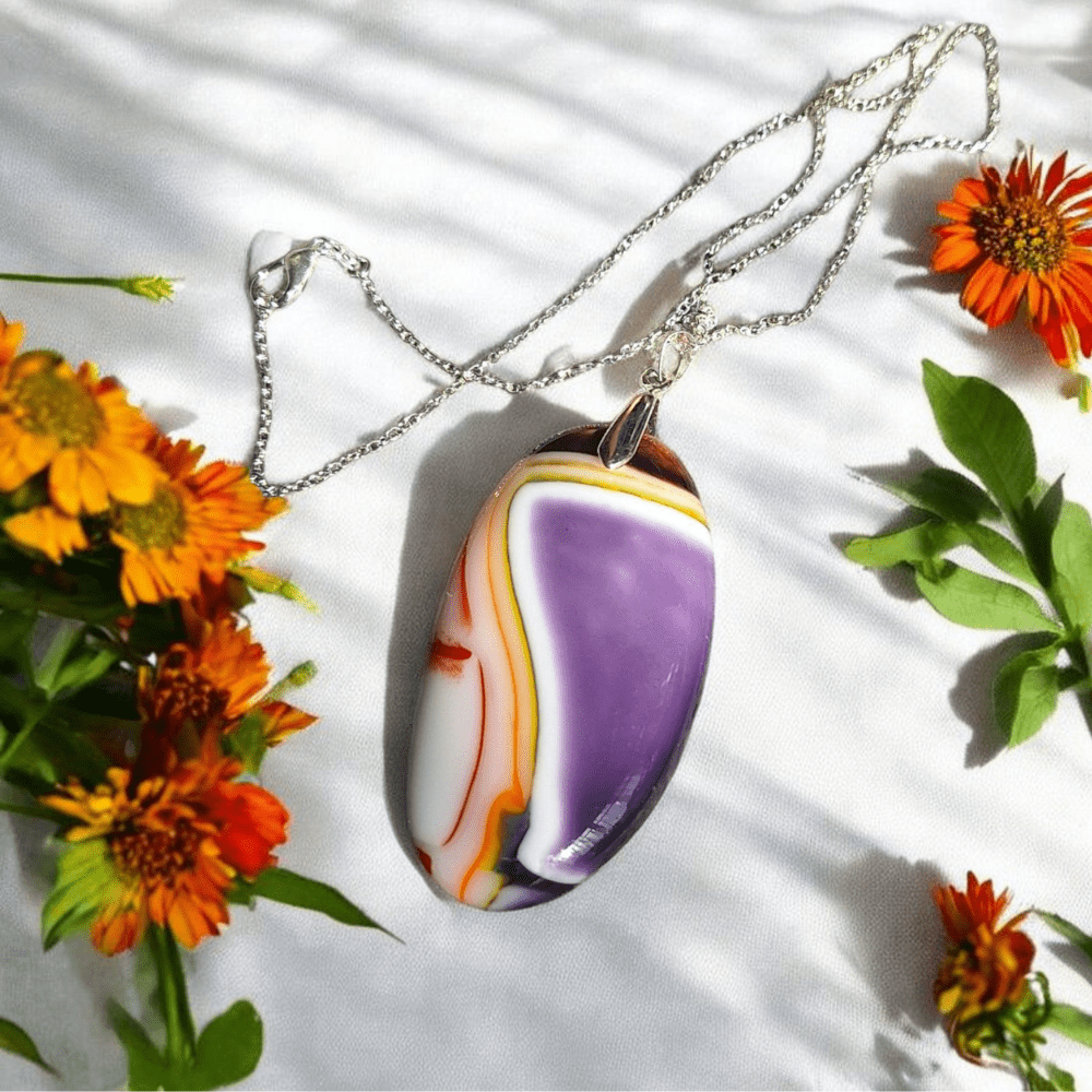 Handmade Fused Glass Pendant – Purple Marbled Necklace- Gift For Her - Image 9