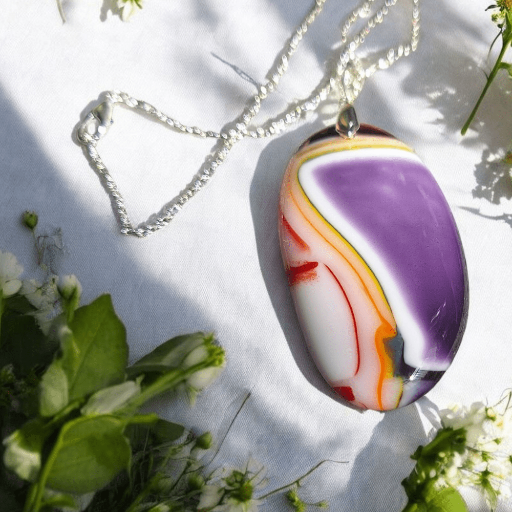 Handmade Fused Glass Pendant – Purple Marbled Necklace- Gift For Her - Image 8
