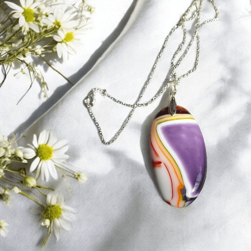 Handmade Fused Glass Pendant – Purple Marbled Necklace- Gift For Her - Image 7