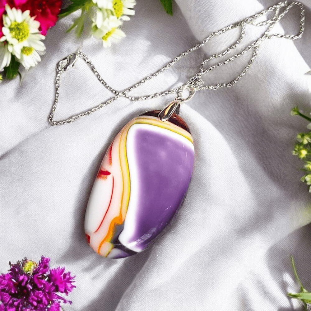 Handmade Fused Glass Pendant – Purple Marbled Necklace- Gift For Her - Image 6