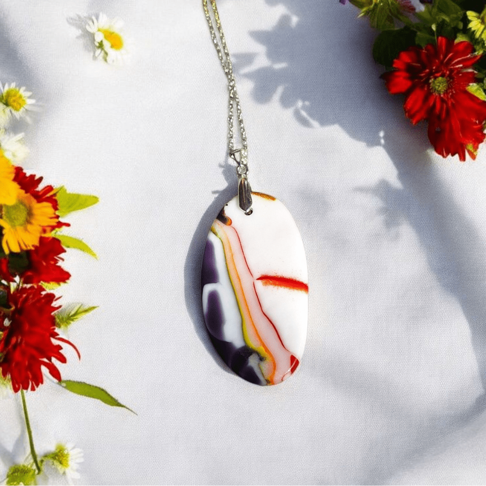 Handmade Fused Glass Pendant – Purple Marbled Necklace- Gift For Her - Image 4
