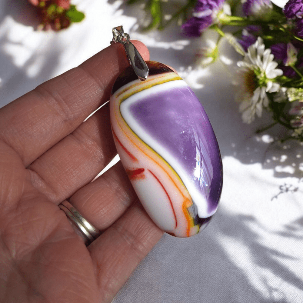 Handmade Fused Glass Pendant – Purple Marbled Necklace- Gift For Her - Image 3