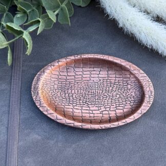 Copper trinket dish with oxidised Snake skin pattern