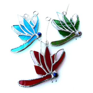 Dragonfly closed wing stained glass suncatcher