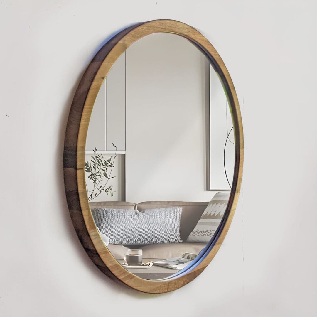 Handcrafted round mirror made from Solid Walnut wood. This round wooden mirror is ideal for entryway, living room or bedroom. - Image 2