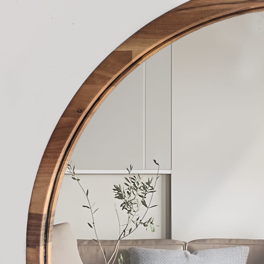 Handcrafted round mirror made from Solid Walnut wood. This round wooden mirror is ideal for entryway, living room or bedroom. - Image 5