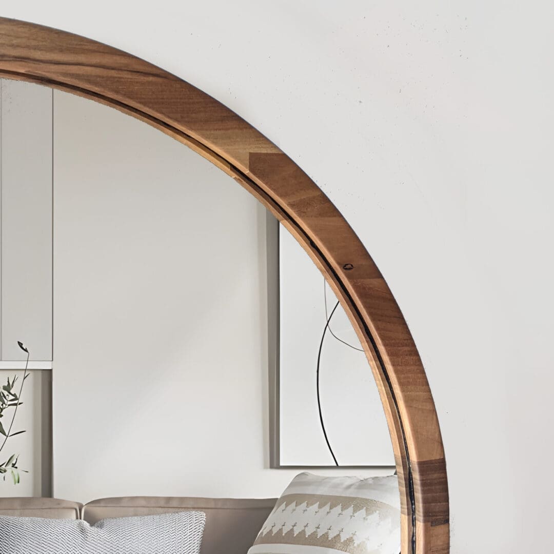 Handcrafted round mirror made from Solid Walnut wood. This round wooden mirror is ideal for entryway, living room or bedroom. - Image 3