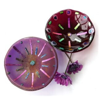 Fused glass bowl purple or plum dichroic decoration