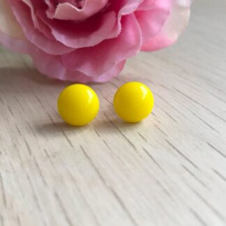 Bright Yellow Stud Earrings, Fused Glass, Sterling Silver
