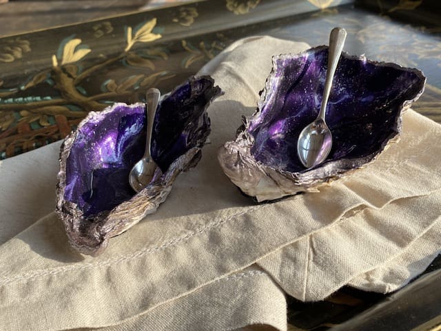 Salt and Pepper shells with spoons finished in stunning purple. - Image 4