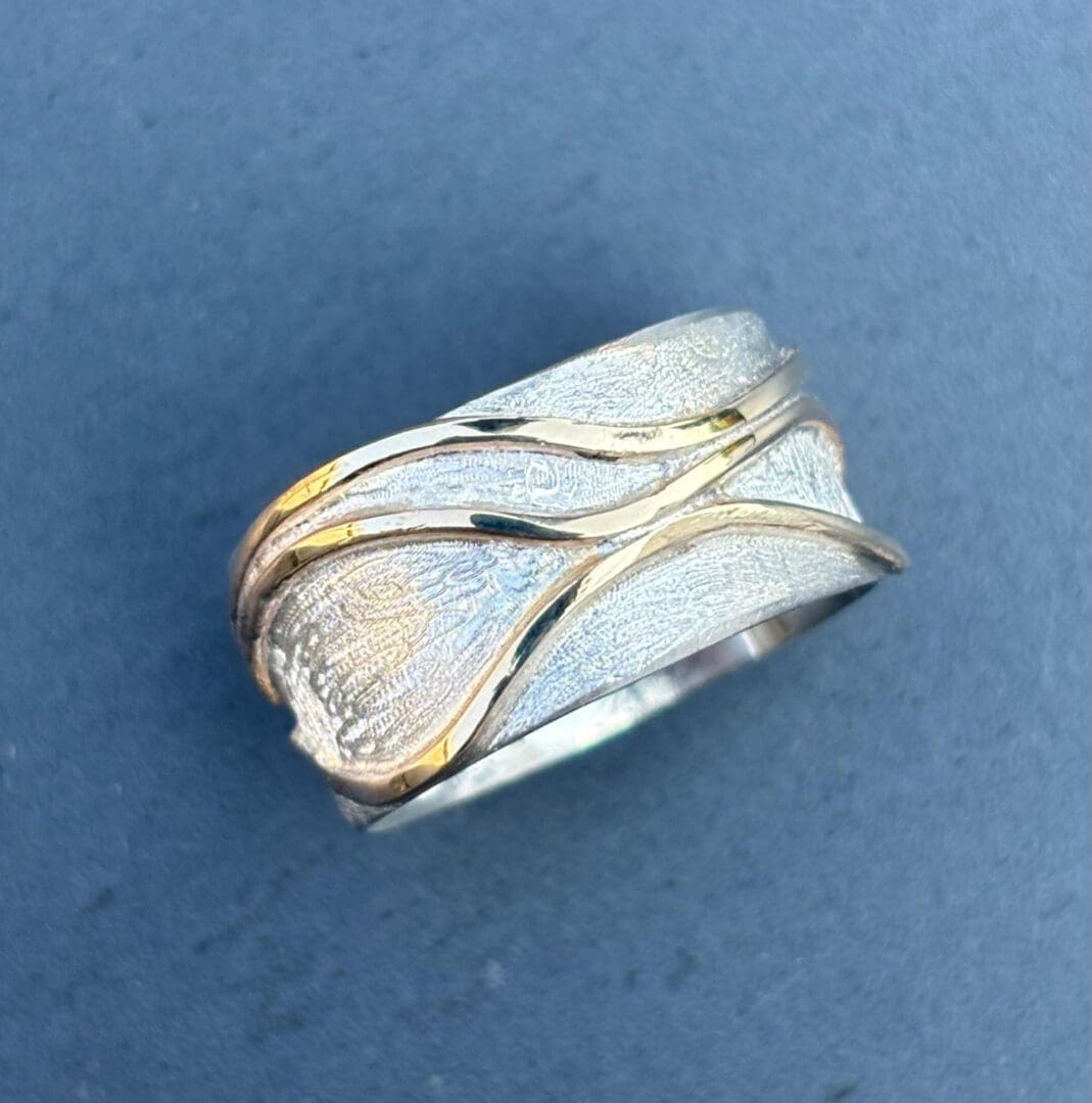 Gold Waves Silver Ring