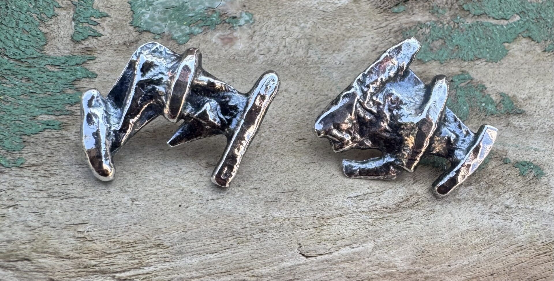 Sterling silver fused stud earrings, hand crafted with recycled sterling silver - Image 2
