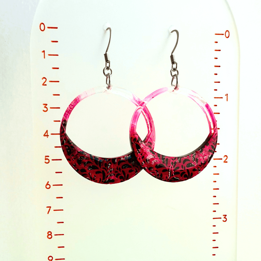 Pink Gothic Floral lace Statement Earrings - Image 2