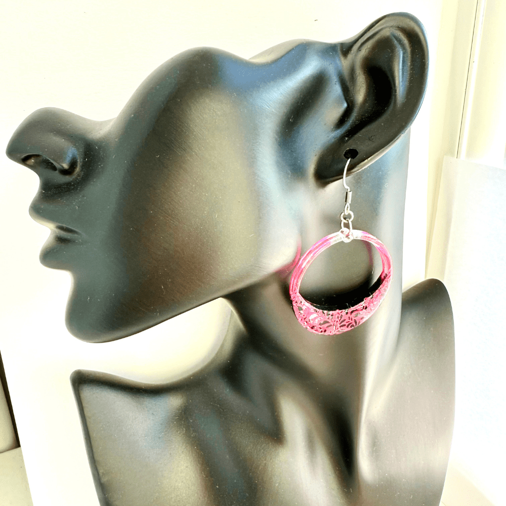 Pink Gothic Floral lace Statement Earrings - Image 4