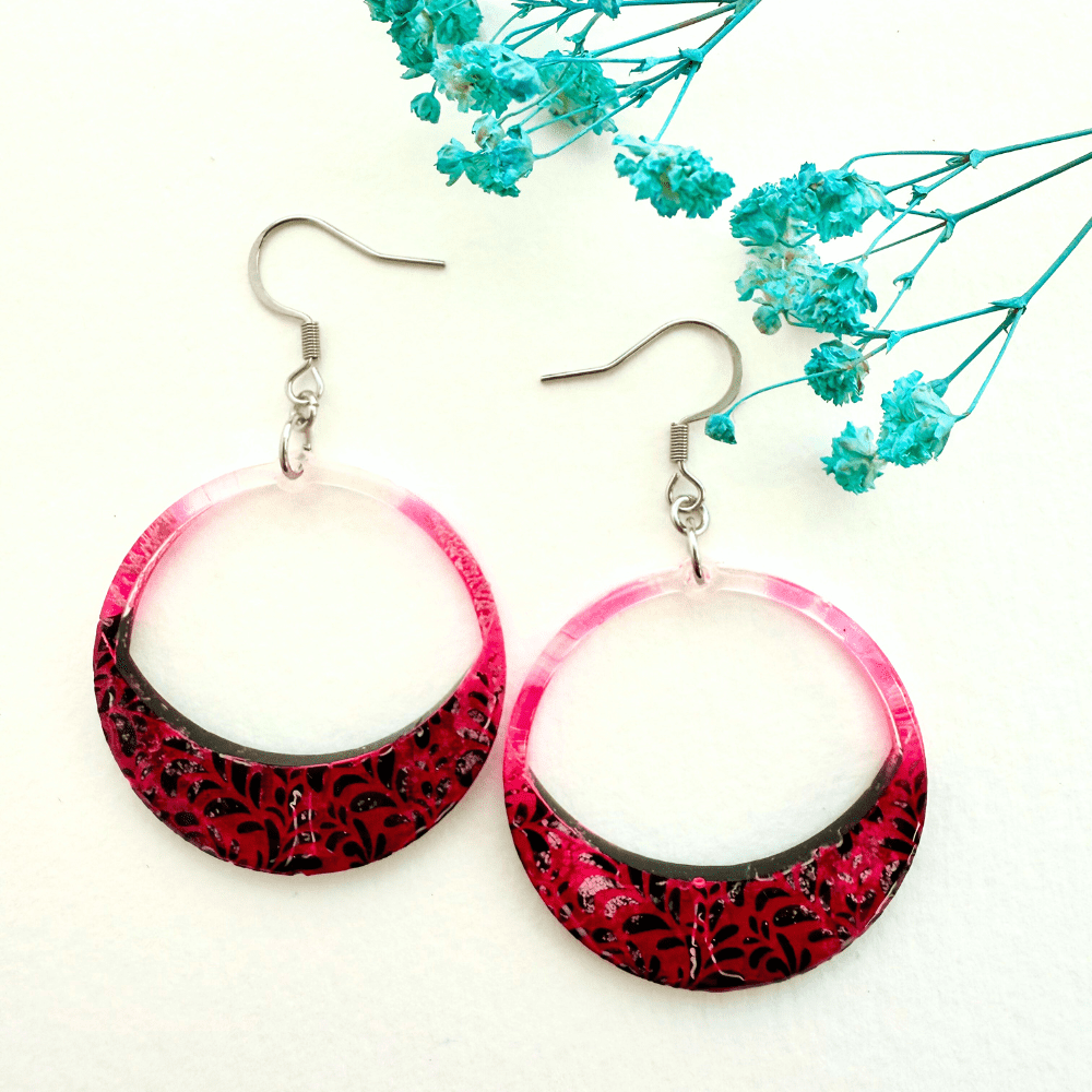 Pink Gothic Floral lace Statement Earrings - Image 6