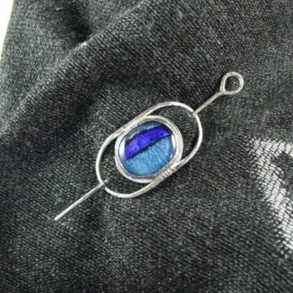 shimmering blue silver and glass shawl pin