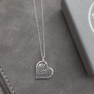 Sterling silver lace print textured heart necklace pendant
