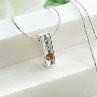 Sterling Silver and Orange Sapphire Handmade Bubble Design Vertical Pendant Jewellery by Linda