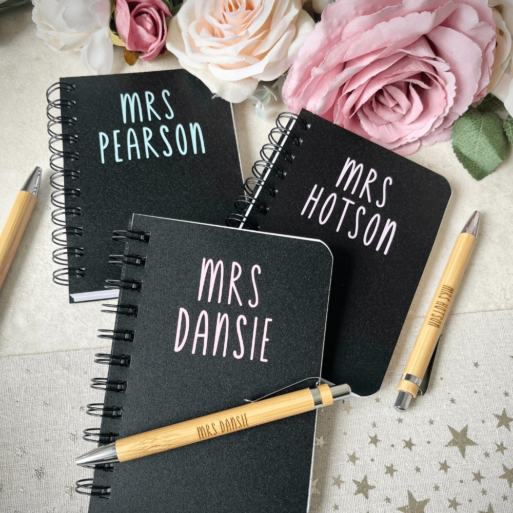 Back to school or end of term gift set for teacher – pastel notebook & pen