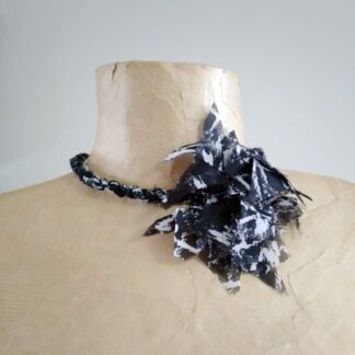 black and white choker necklace with rosette flower