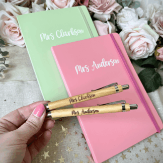 End of term thank you gift set for teacher with notebook and pen