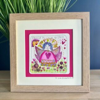 Peace Love and Joy - Angel watercolour artwork - mounted size 8x8 inch - angel artwork