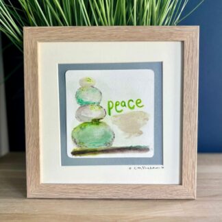 Peace - balancing stones watercolour artwork - mounted size 8x8 inch - calm artwork - pebbles artwork