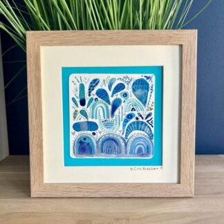 Fountains alive - blues and water inspired abstract watercolour artwork - mounted size 8x8 inch - calm artwork - peaceful artwork