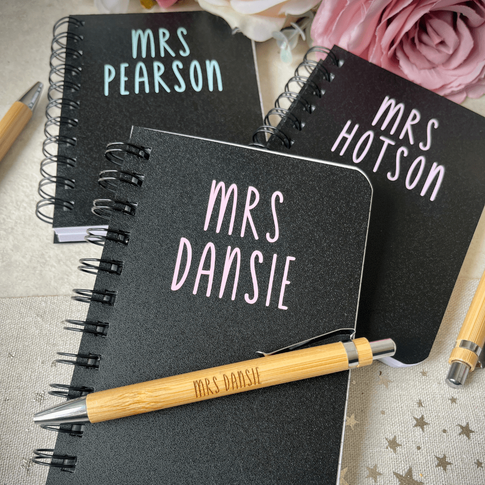 Personalised pastel notebook with optional engraved pen