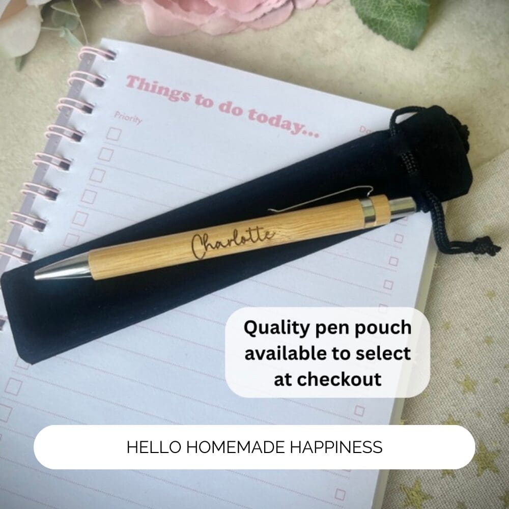 Notebook and engraved pen for teacher gift