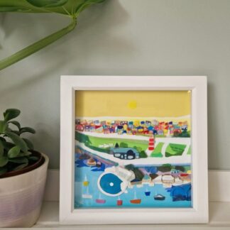 Plymouth Hoe and Tinside Lido beach clean framed picture (yellow)