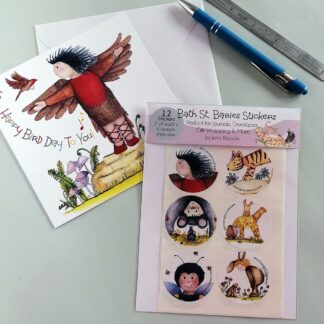 An adorable set of twelve colourful self adhesive stickers of quirky characters. Ideal for sealing card envelopes, gift wrap or decorating journals.