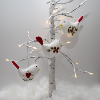 set of 3 little embroidered felt birds Christmas tree decorations o a twig tree decorations