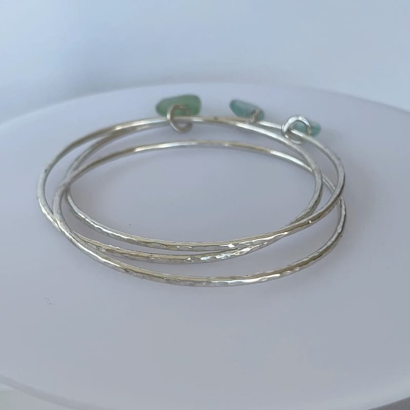 Silver Trio Interlinked Bangle With Sea Glass Charms - Image 3