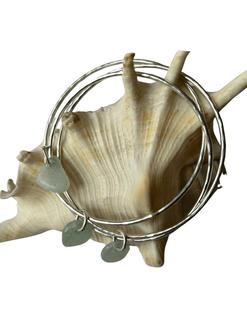 Silver Trio Interlinked Bangle With Sea Glass Charms - Image 5