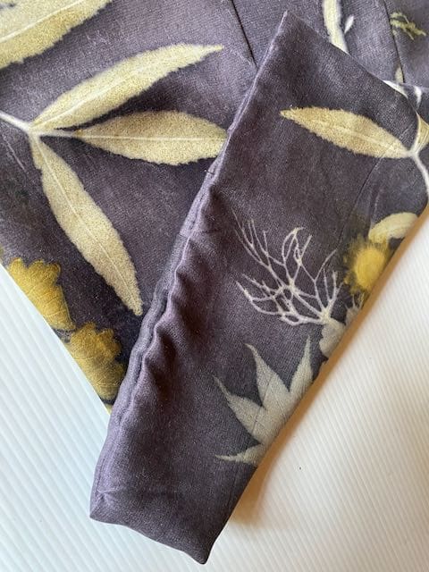 Midnight Blue Bamboo Silk Satin Scarf Naturally Dyed and Botanically Printed with Leaves and Flowers - Image 5