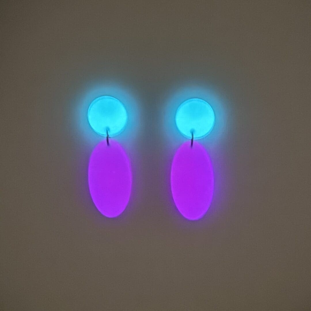 Neon Pink and Blue Art Deco Holographic Dangle Earrings- Neon Hypoallergenic Jewellery - Image 3