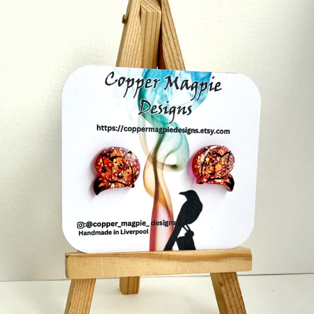 Copper Glitter Fox Stud Earrings – Handmade Resin Woodland Jewellery, Hypoallergenic Gift for Nature Lovers - Image 2